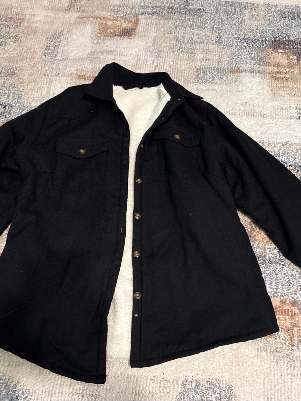 Black Sherpa-Lined Button Front Jacket